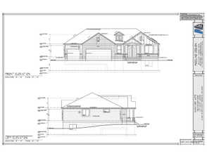 Architectural Drawing, Elevations. Displaying the front and left side views of the property