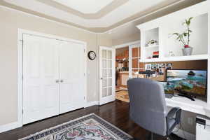 Coffered Ceiling, French Doors & Closet