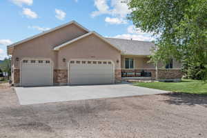 Stucco exterior with stone veneer accents