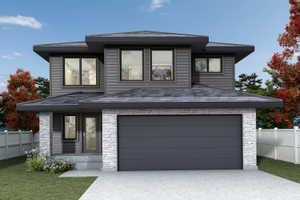 These are not the colors selected, but there will be hardie board siding and stone where it shows on the rendering.