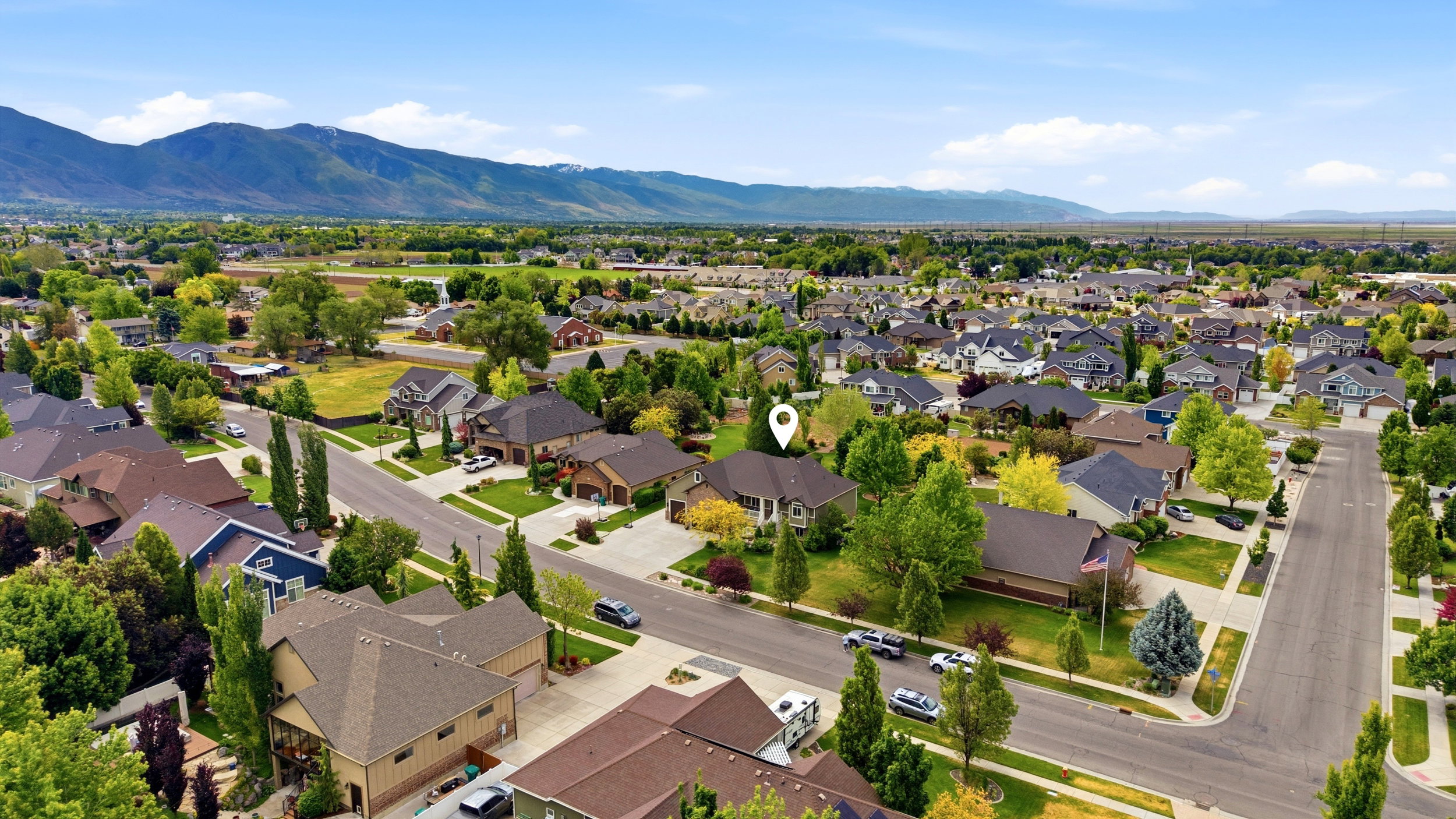 Residential neighborhood with mountain backdrop
