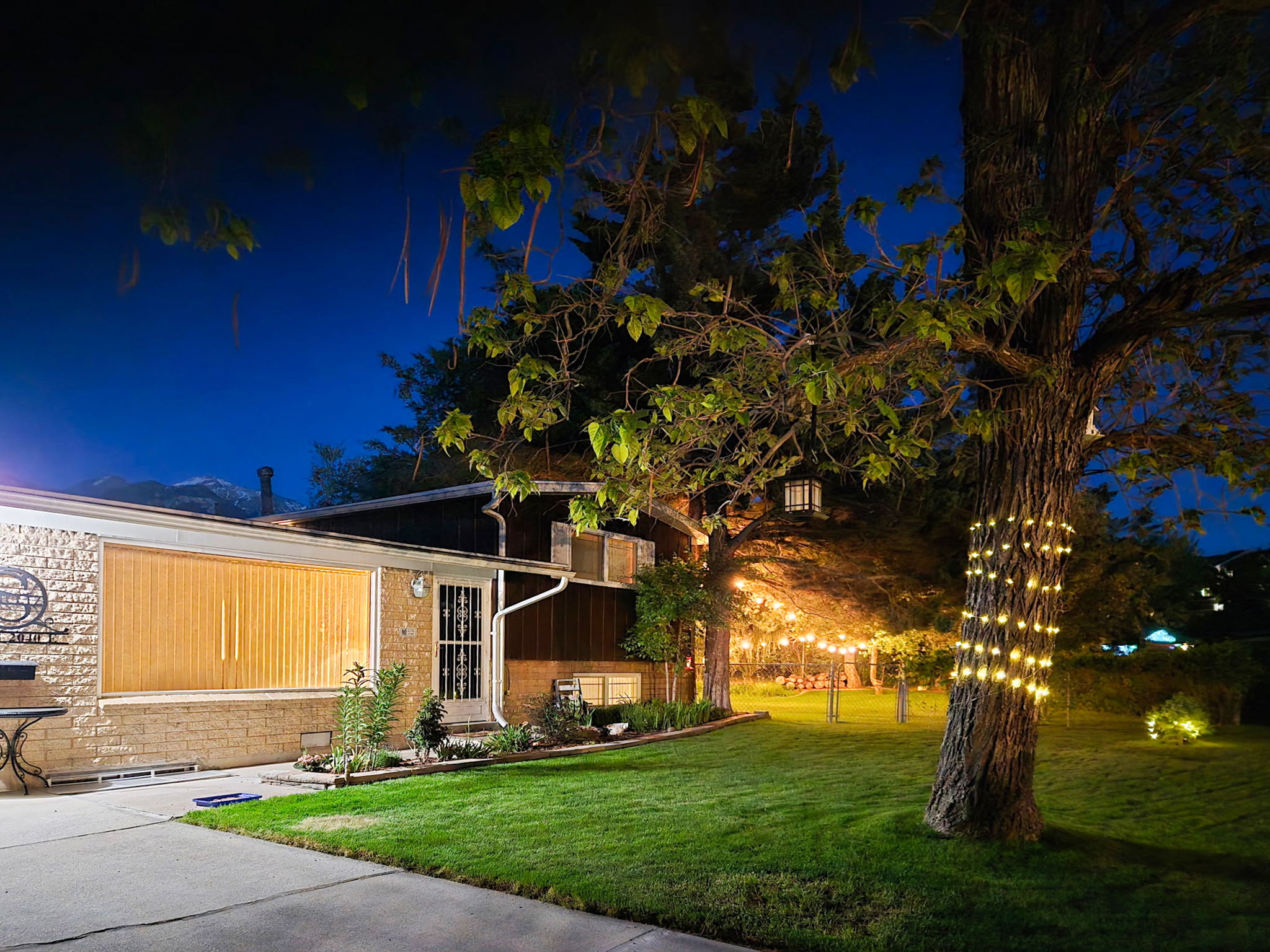 Exterior at night. Lighting creates a very enjoyable ambience.