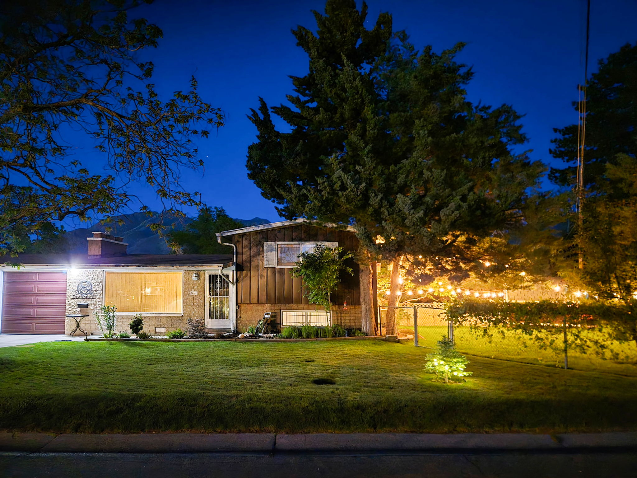 Exterior at night. Lighting creates a very enjoyable ambience.