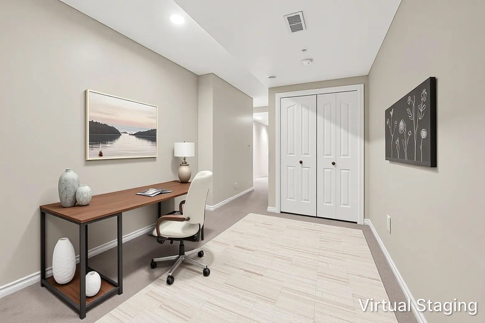 * Virtual staging to show possible use of the flex space in basement.