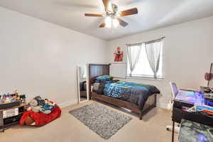 Neutral wall tones and beige carpeting create a versatile interior