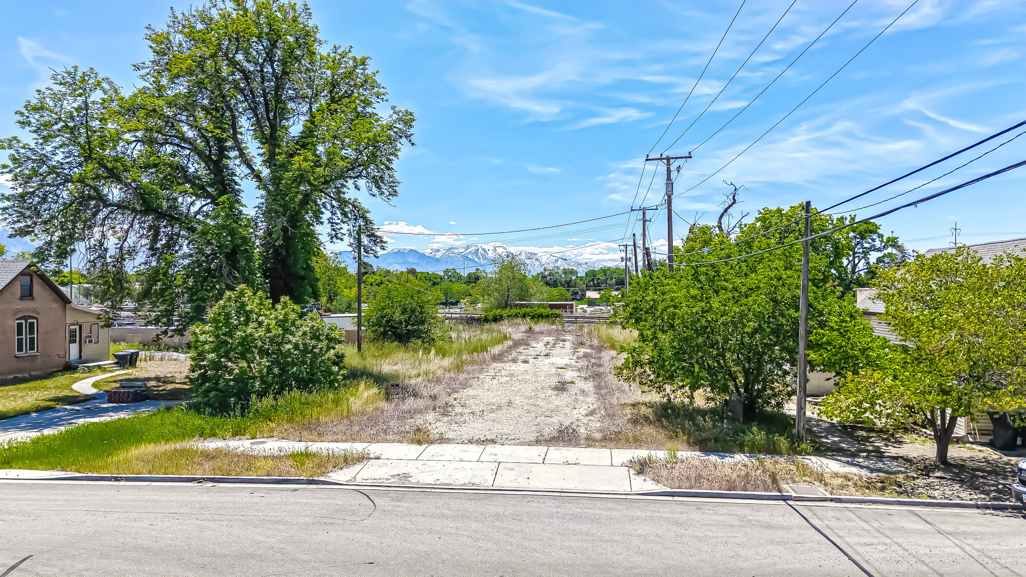 Expansive undeveloped lot featuring mature trees and a clear mountain range backdrop