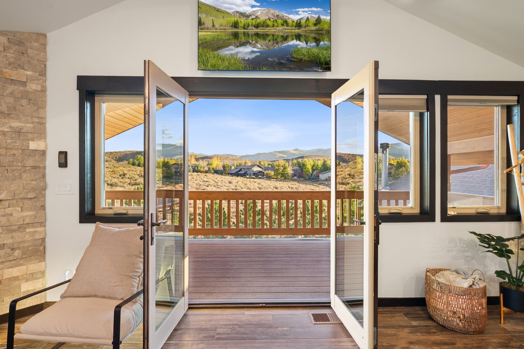 French doors opening to an outdoor deck
