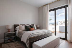 Wood-finish flooring with a large area rug