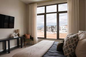 Expansive window with dark framing and vertical mullions