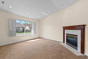 Vaulted ceiling with recessed lighting