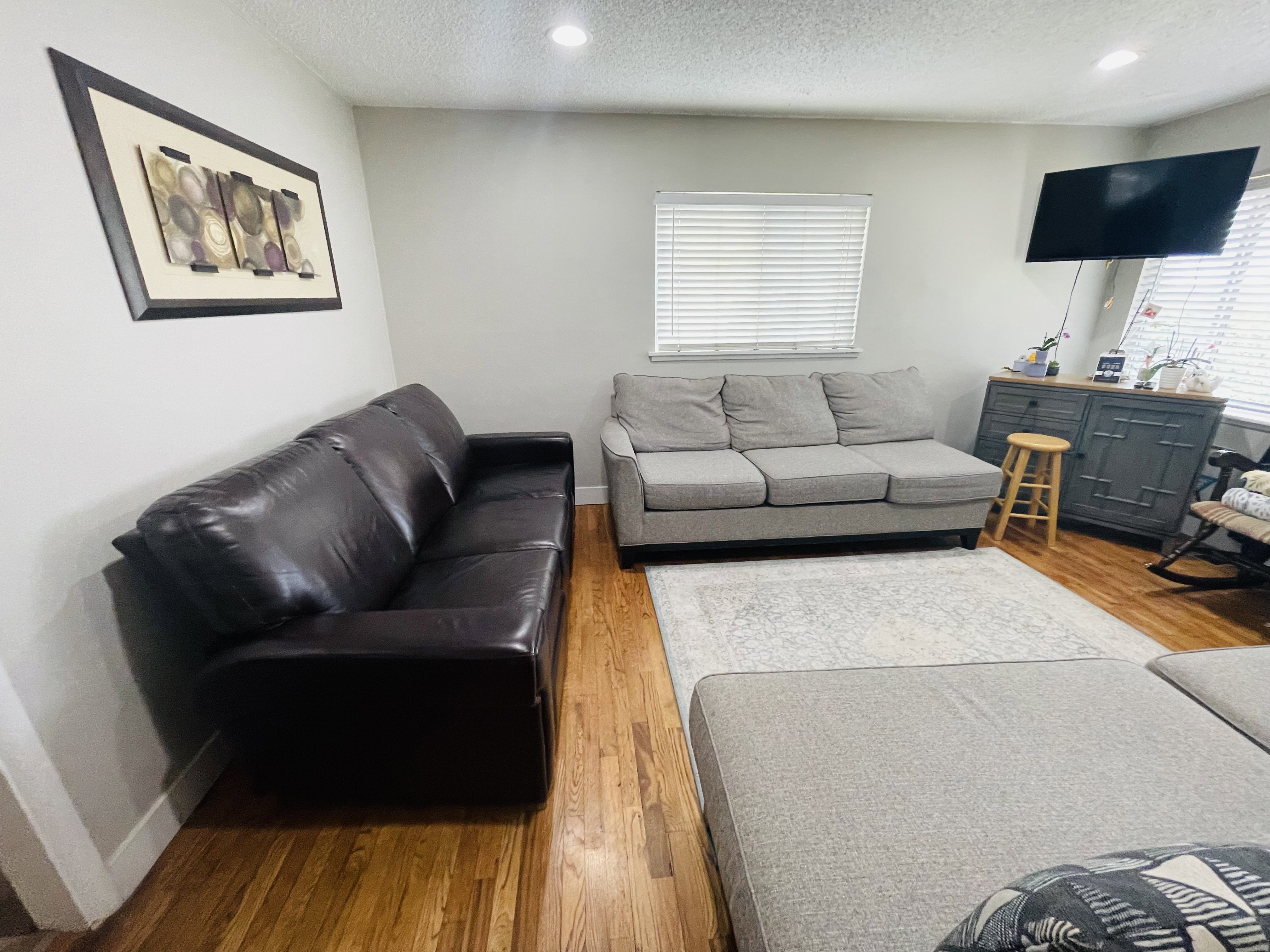 Hardwood flooring throughout living space
