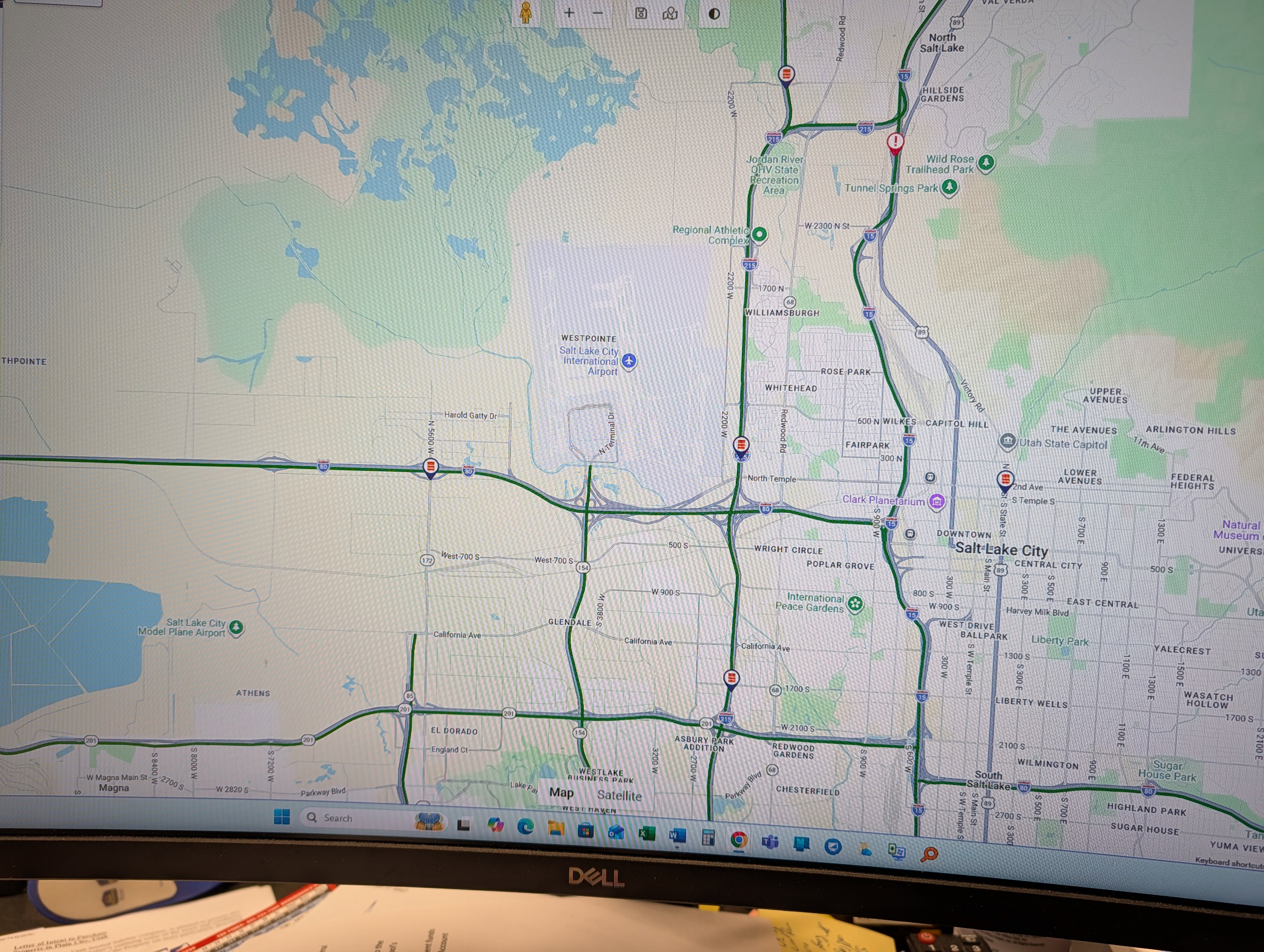 Geographic Information System (GIS) Map. Displaying transportation networks and key landmarks within the Salt Lake City area