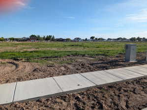 Undeveloped land featuring a newly poured concrete sidewalk and open grassy areas