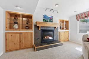 Details of Thermostat Controlled Gas Fireplace and Custom Built-in Cabinets & Shelves