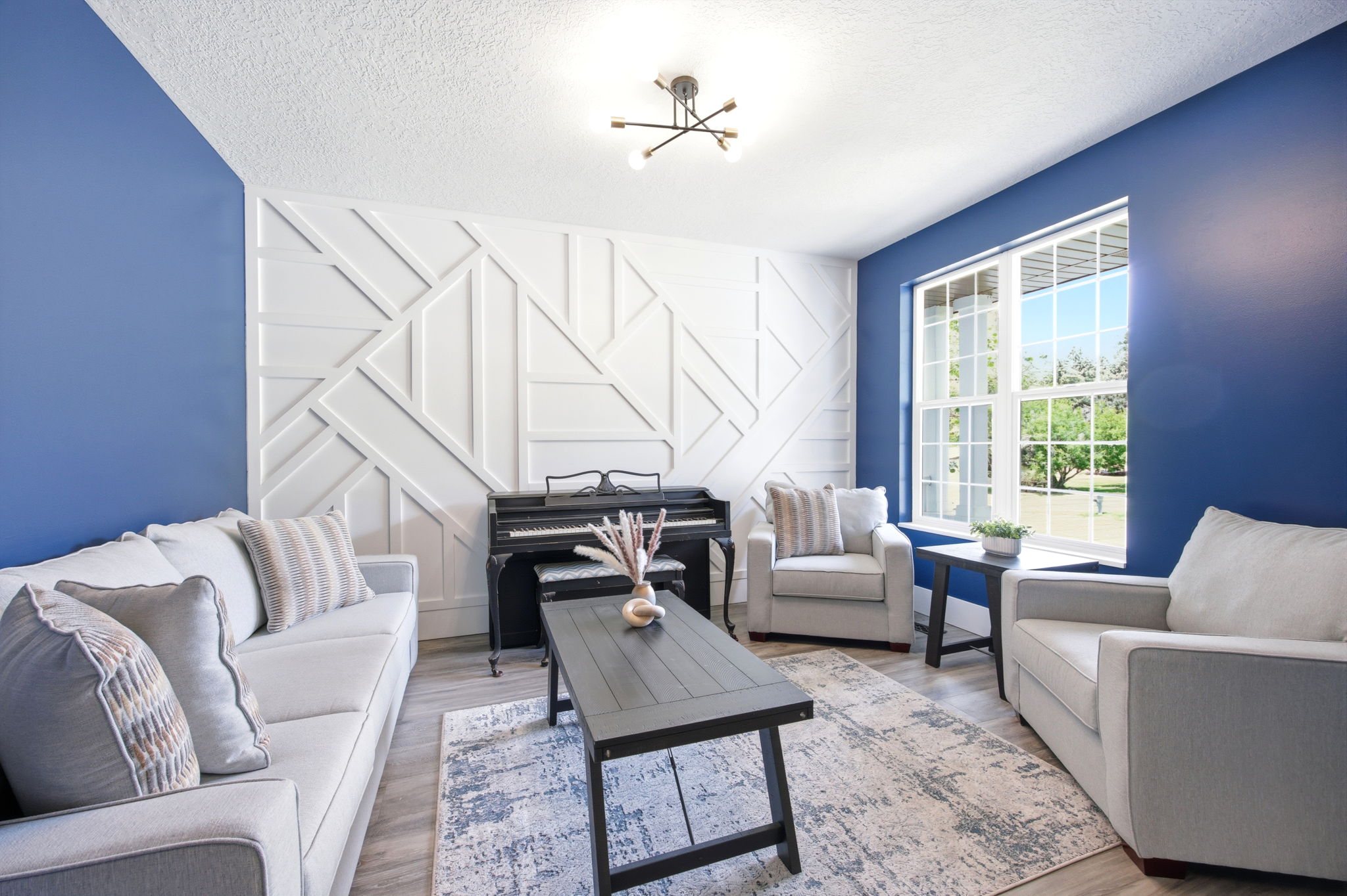 Accent wall featuring geometric wood paneling