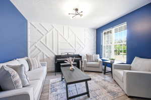 Accent wall featuring geometric wood paneling