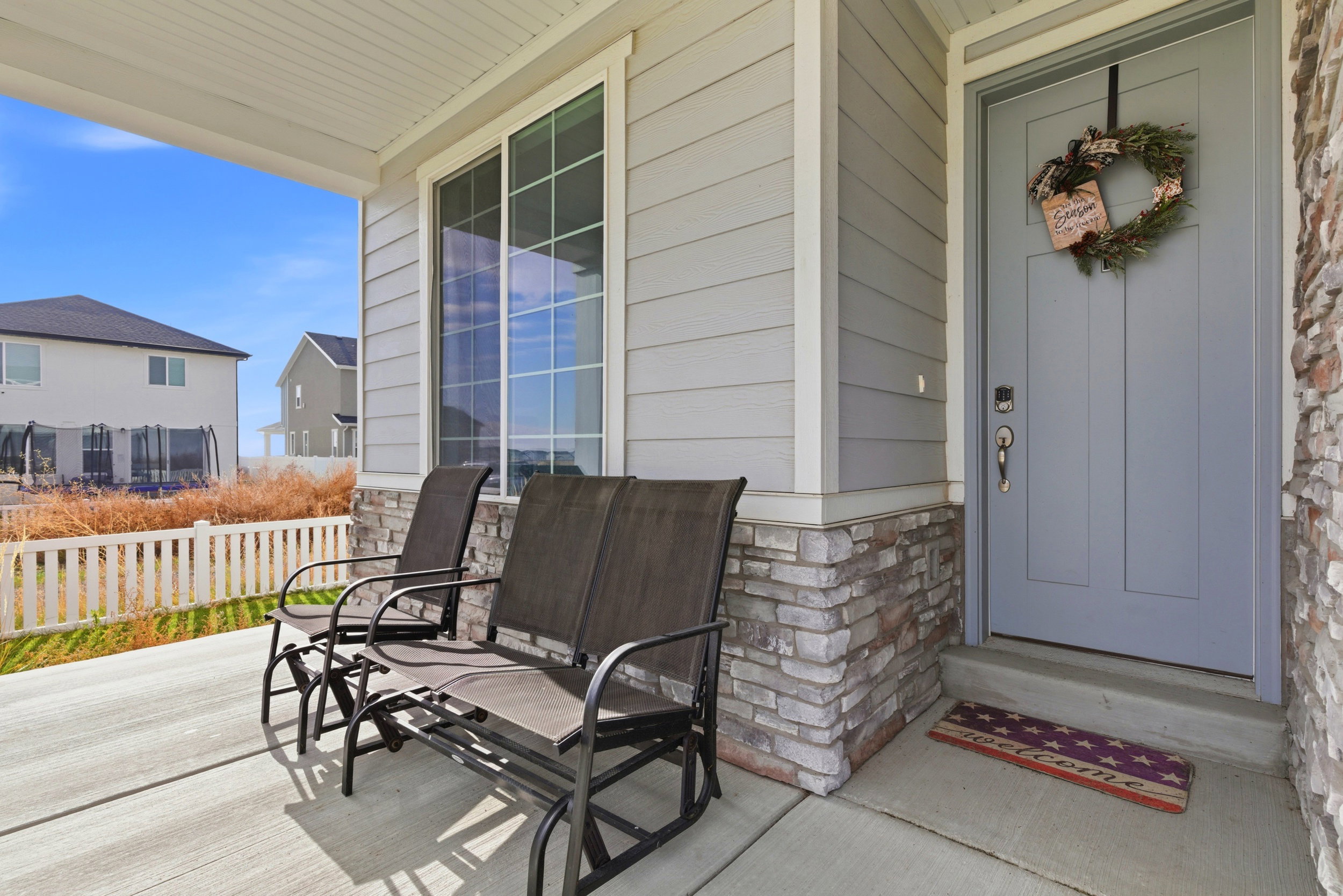 Covered porch with mountain views