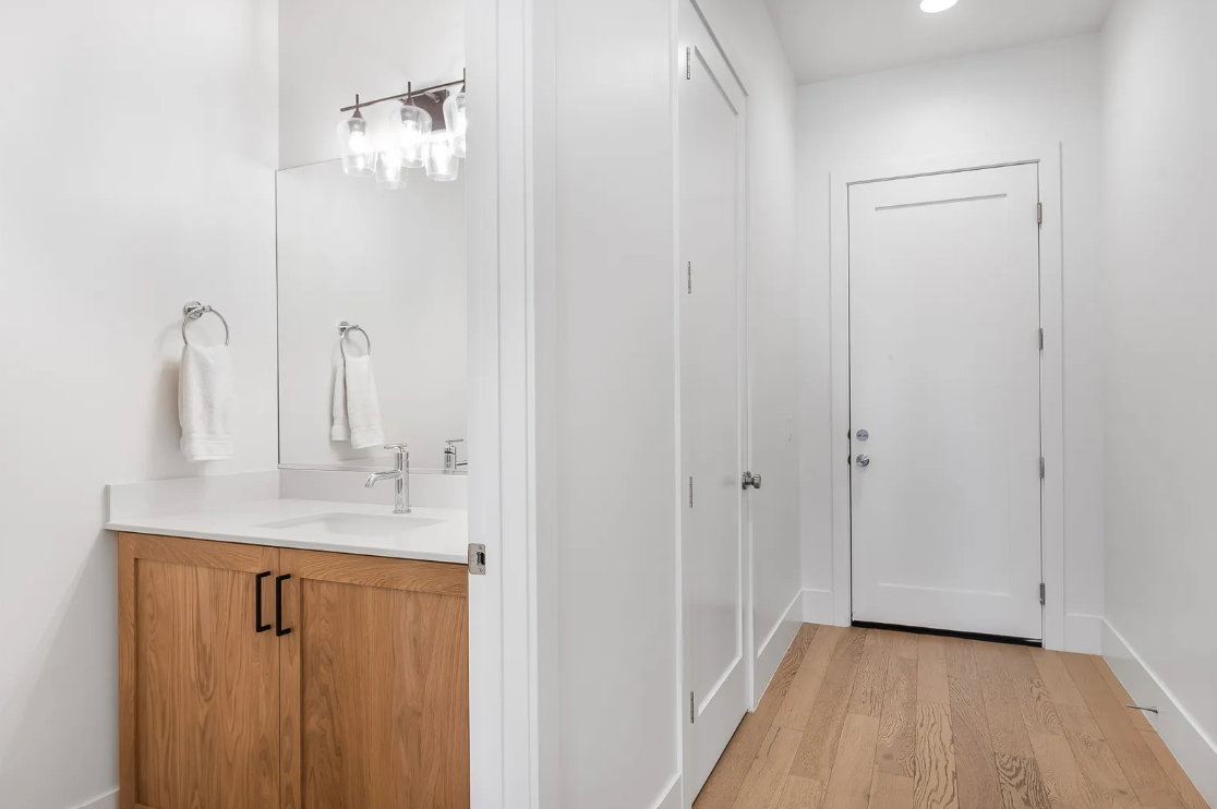 Entryway featuring light wood-finish flooring