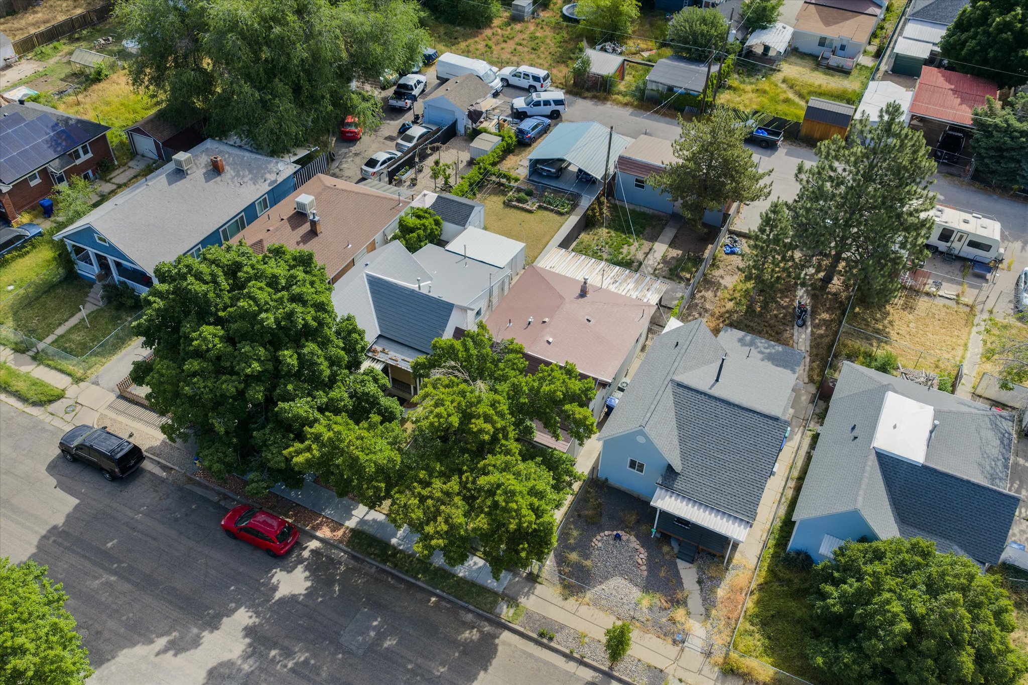 Aerial perspective showcasing multiple residential properties