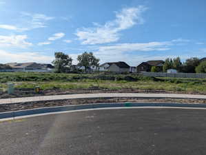 Expansive undeveloped lot featuring a newly installed concrete sidewalk and curb