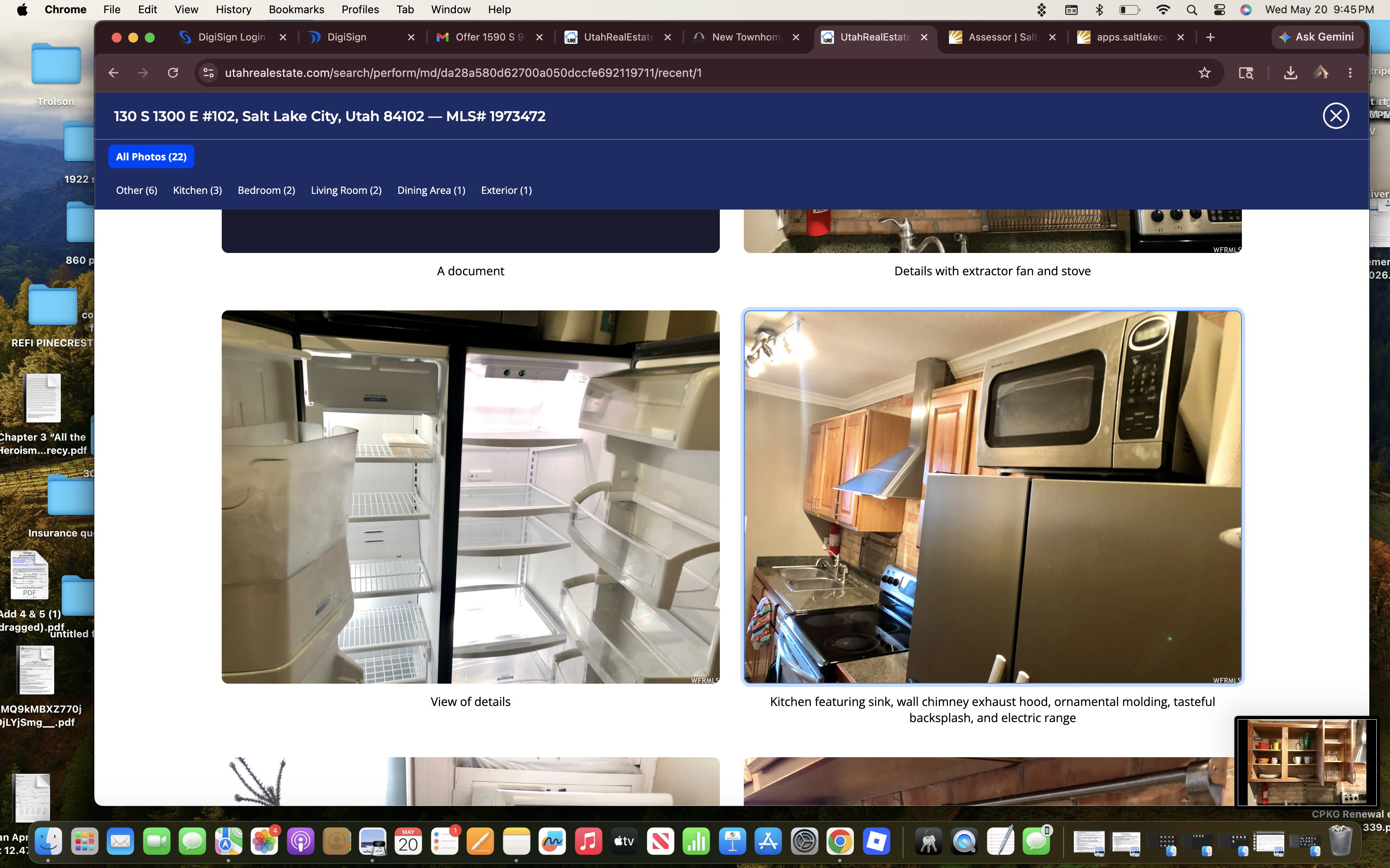 Online Listing, Property Photos. Depicting an empty refrigerator and a kitchen area with appliances