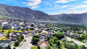 Hillside residential neighborhood with mountain backdrop