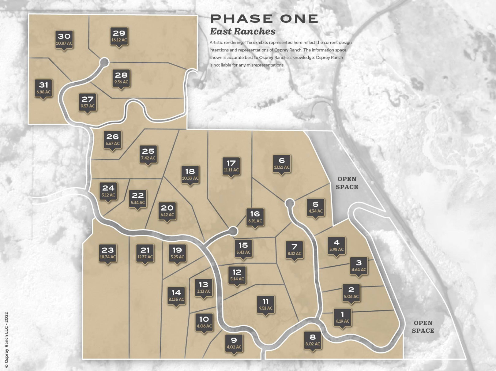 Plat Map. Illustrating lot divisions and acreage within the specified property section