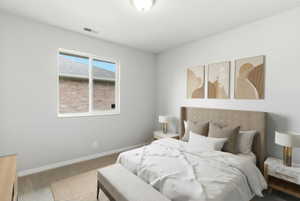 Neutral-toned interior featuring light gray walls and carpeted flooring