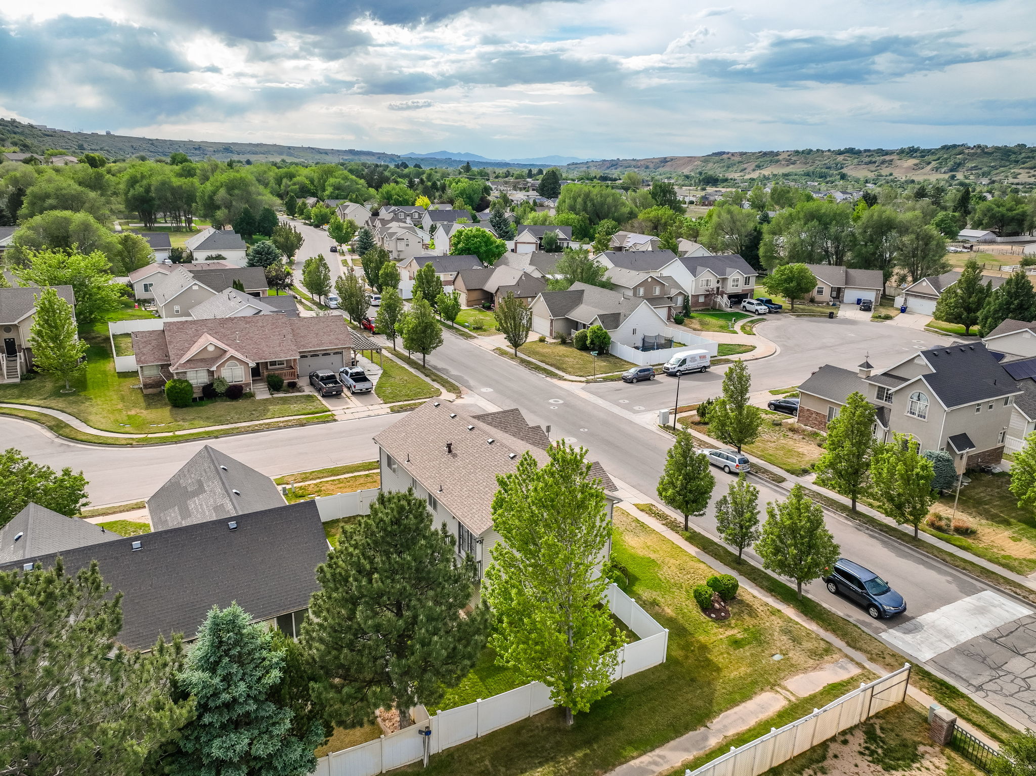 Residential neighborhood featuring mature trees and established landscaping