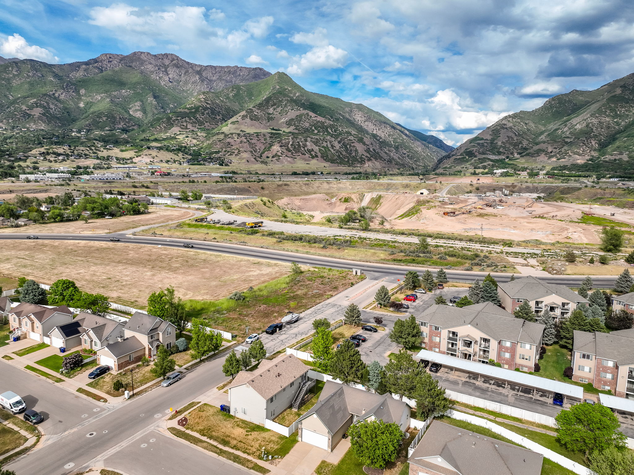 Expansive mountain terrain provides a natural backdrop for this residential area