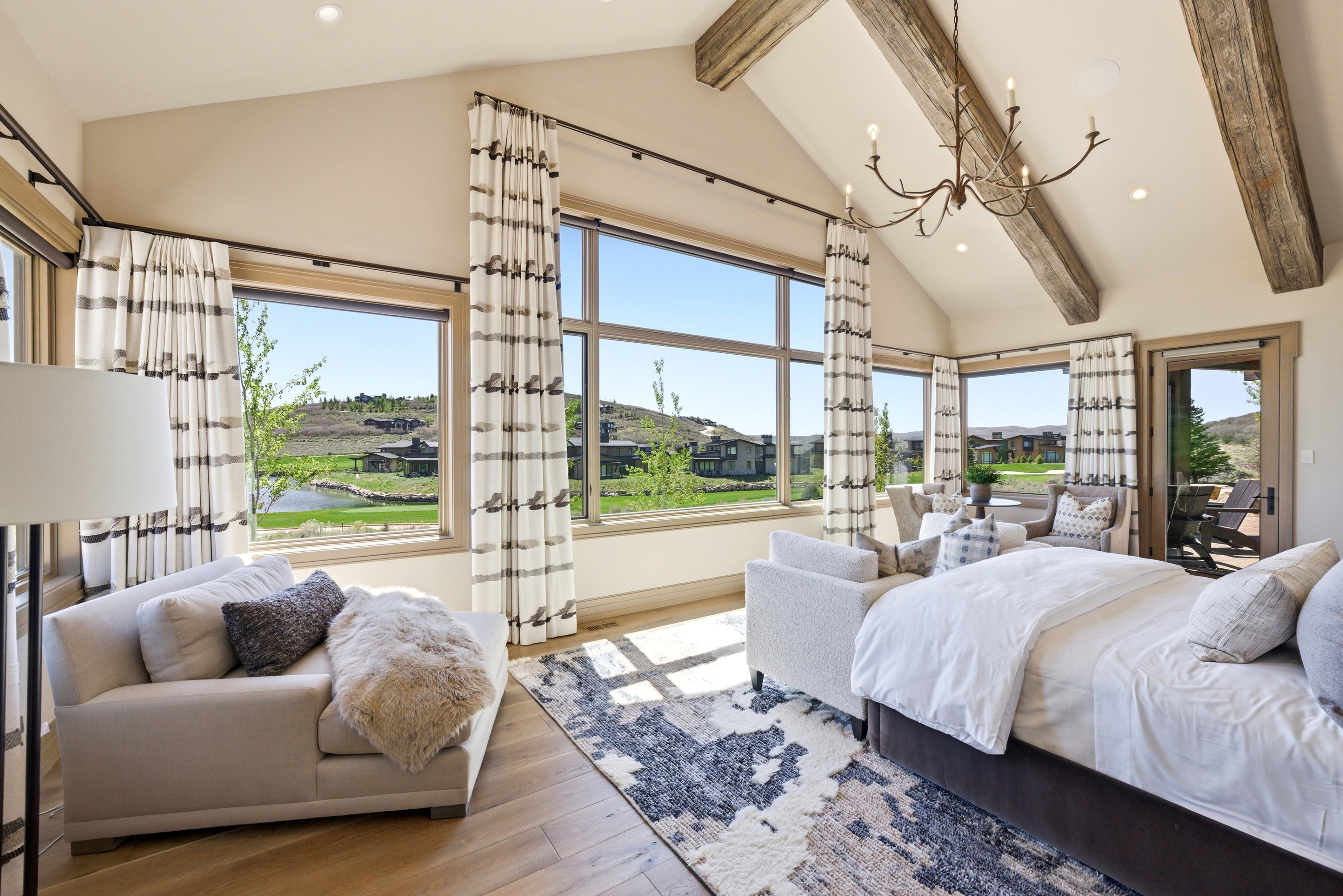 Vaulted ceiling with exposed wood beams