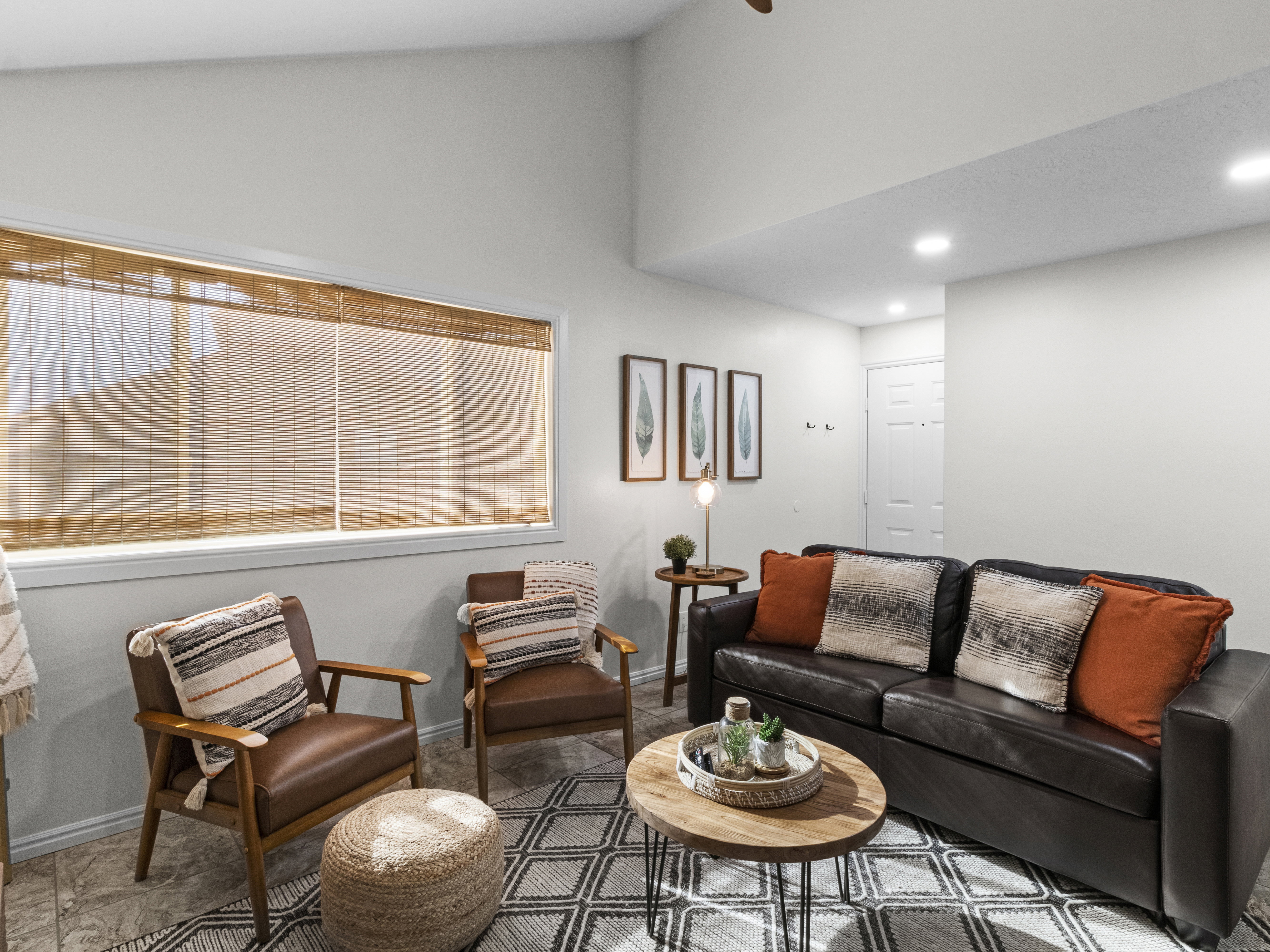 Living room with vaulted ceilings