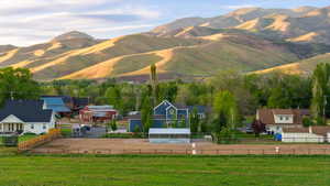 Expansive property featuring a large equestrian riding arena, white fencing, and a variety of mature trees