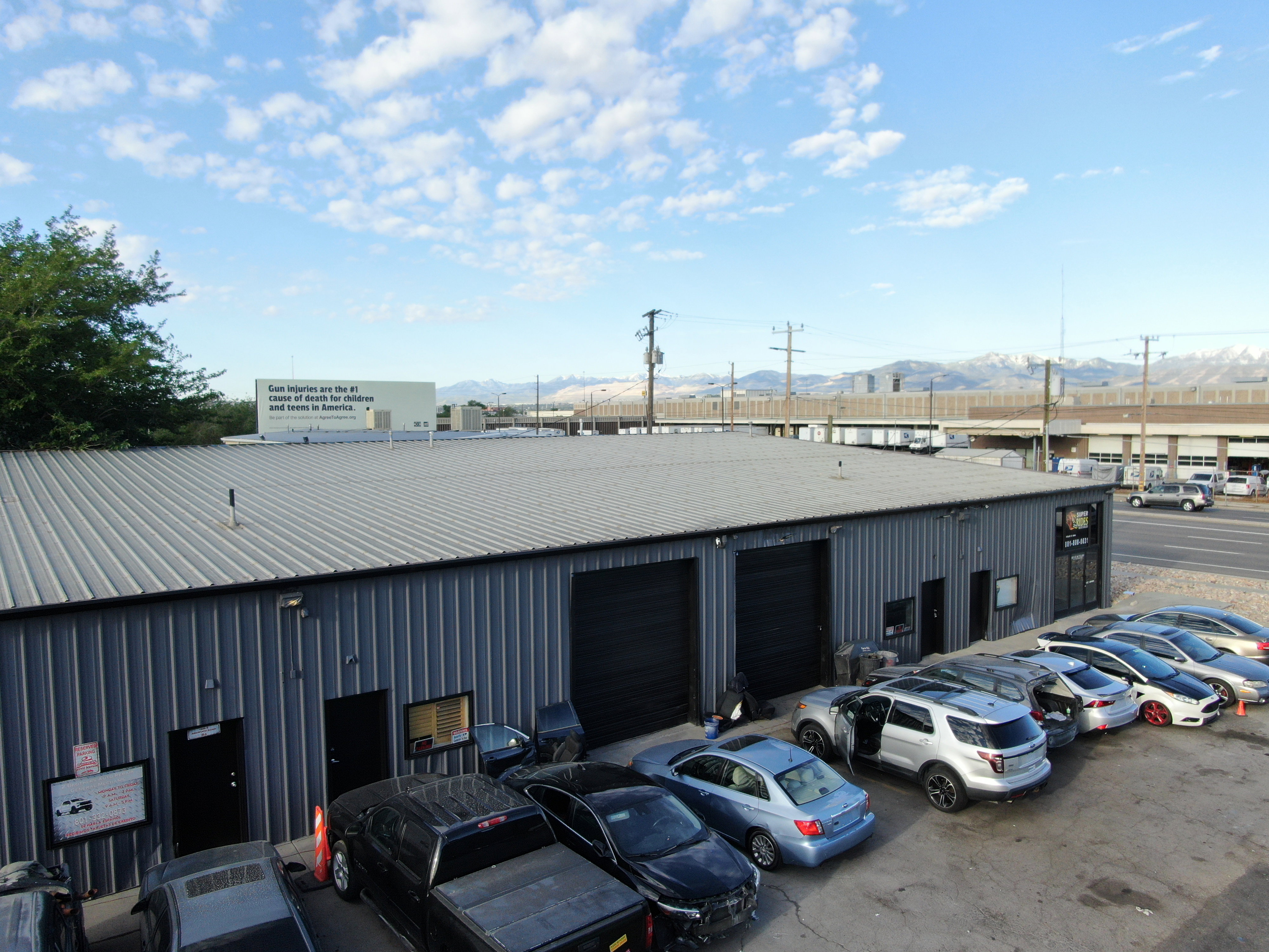 Industrial building with a corrugated metal exterior and a metal roof