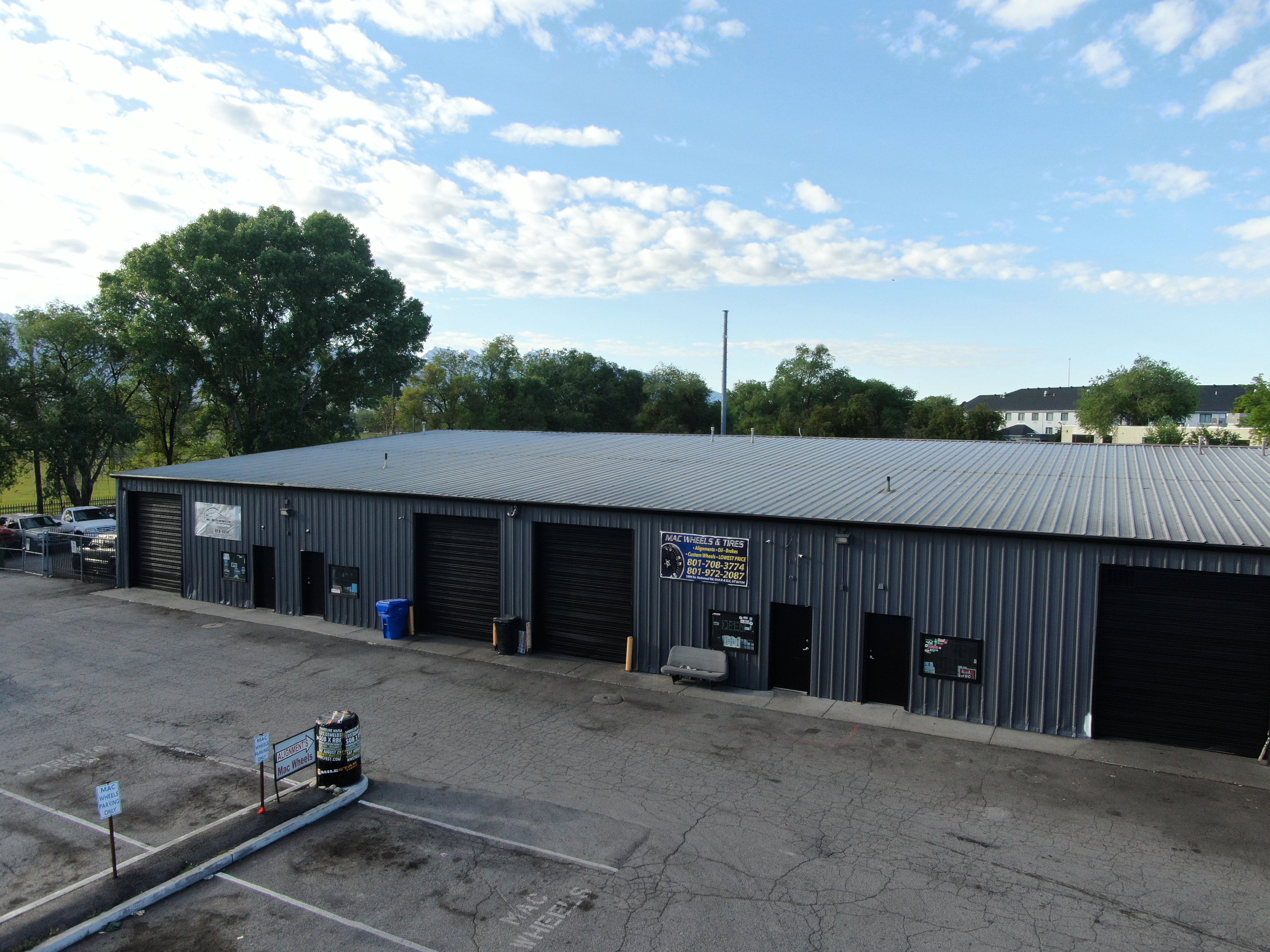 Commercial building with a corrugated metal exterior and a metal roof