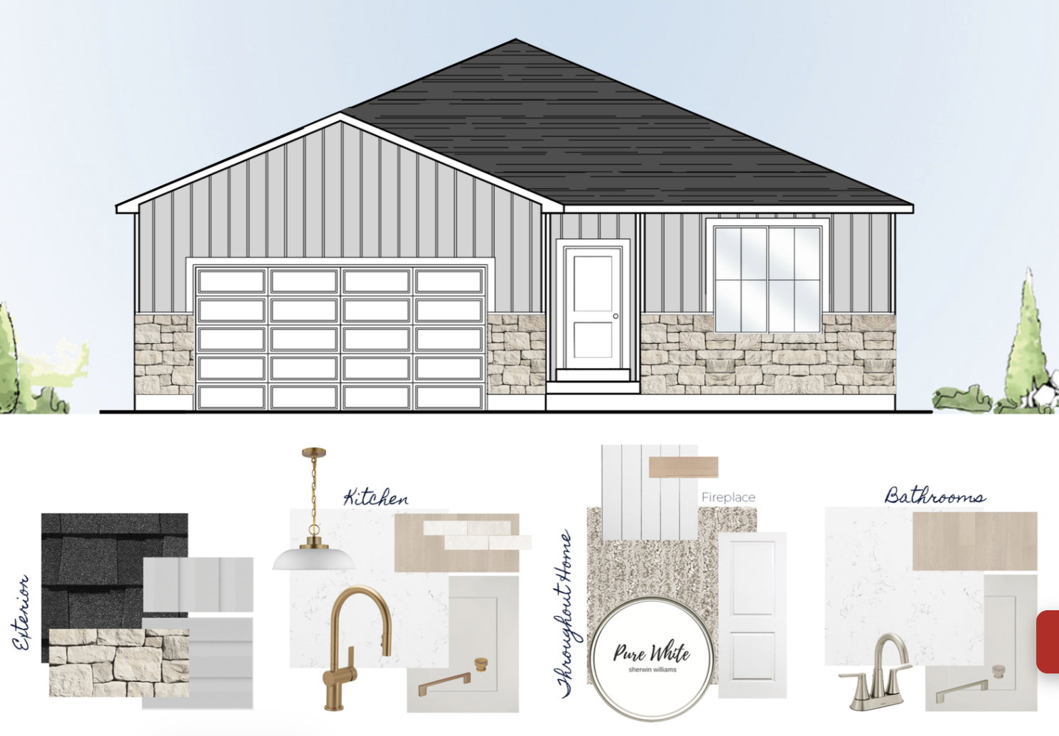 Property Design Specification. Presenting the exterior facade and interior finish selections for the property