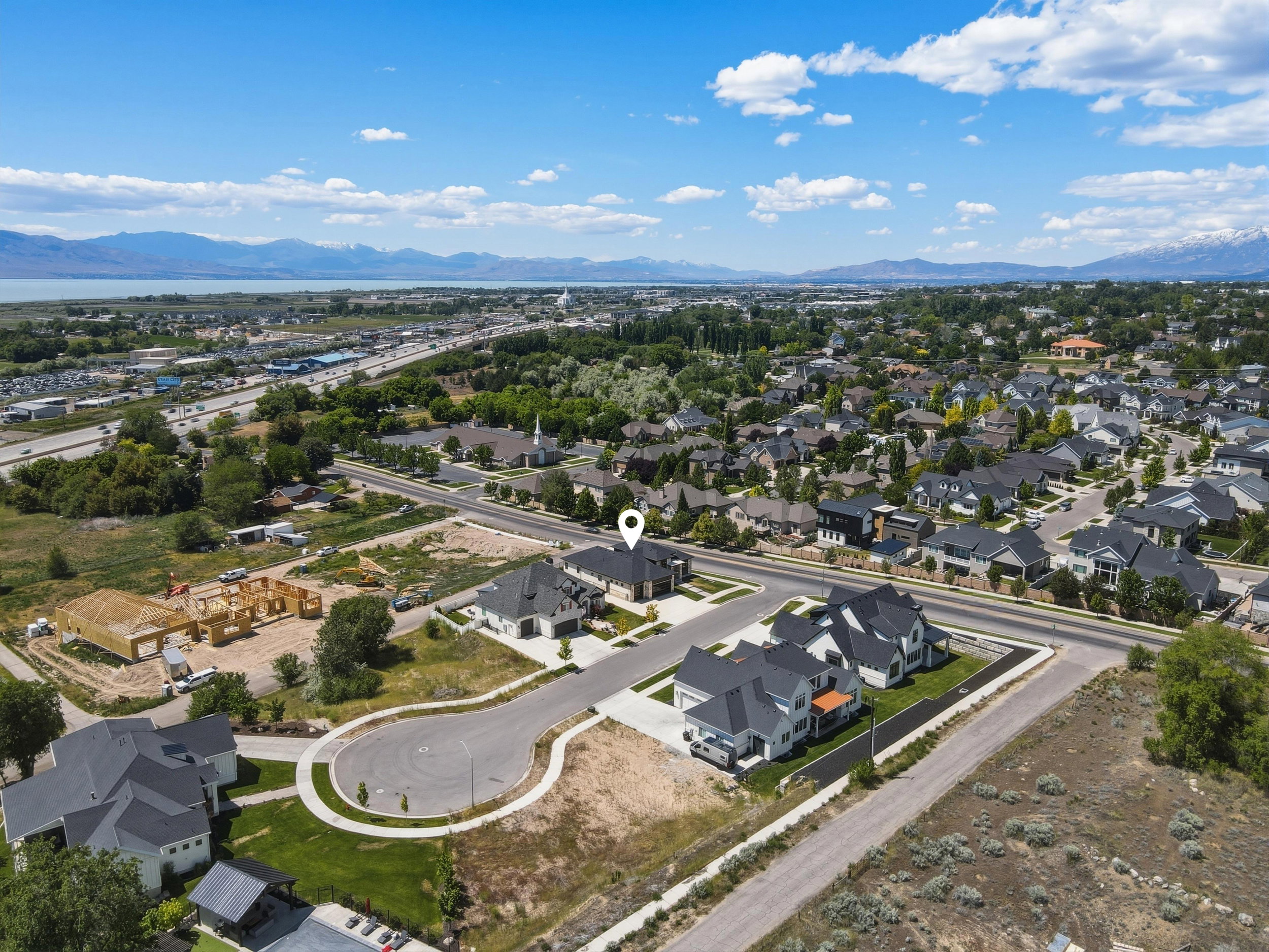 Expansive aerial perspective showcasing the property's location within a developed residential area