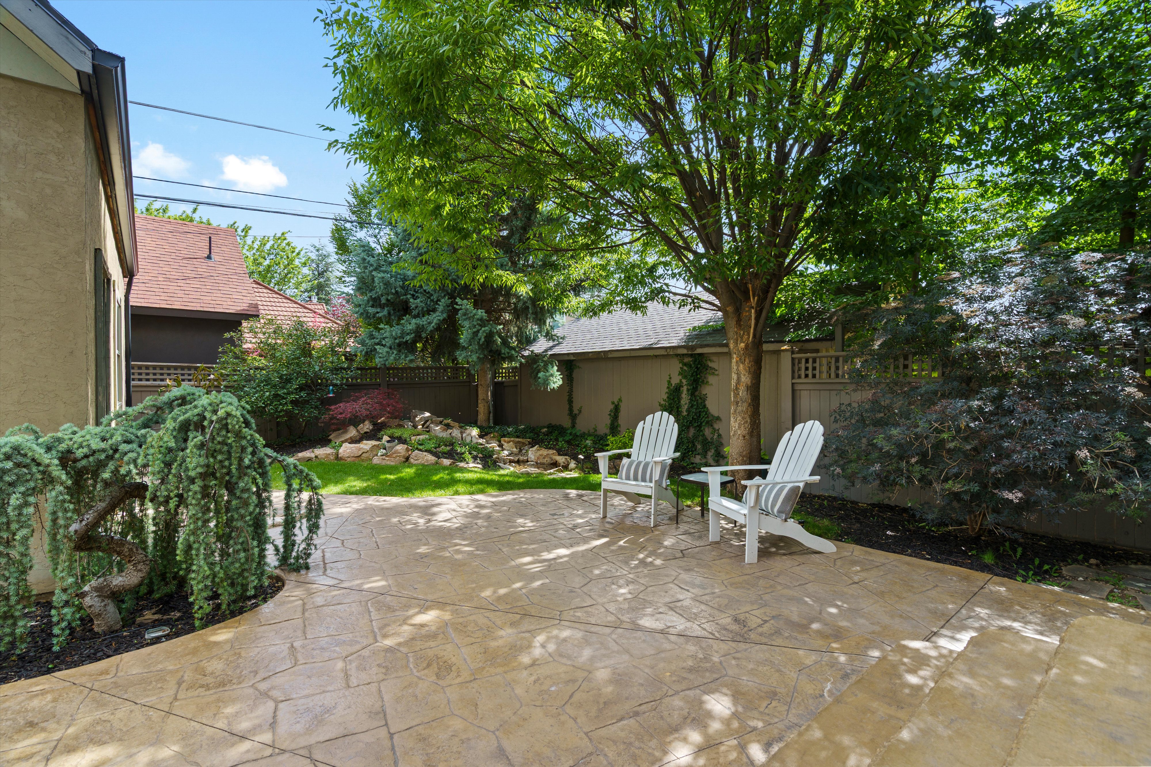 Backyard oasis with water feature