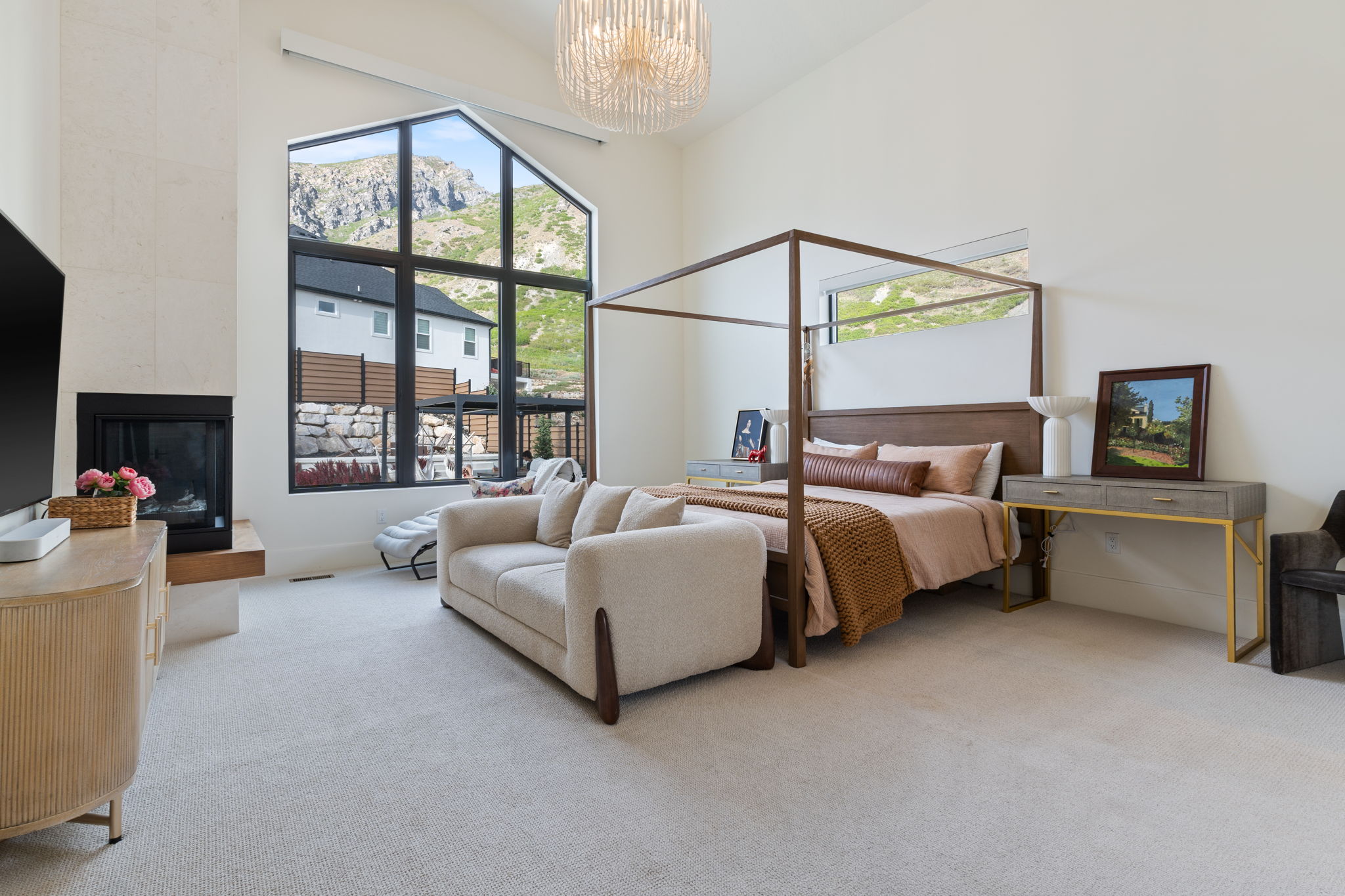 Vaulted ceilings with a statement chandelier