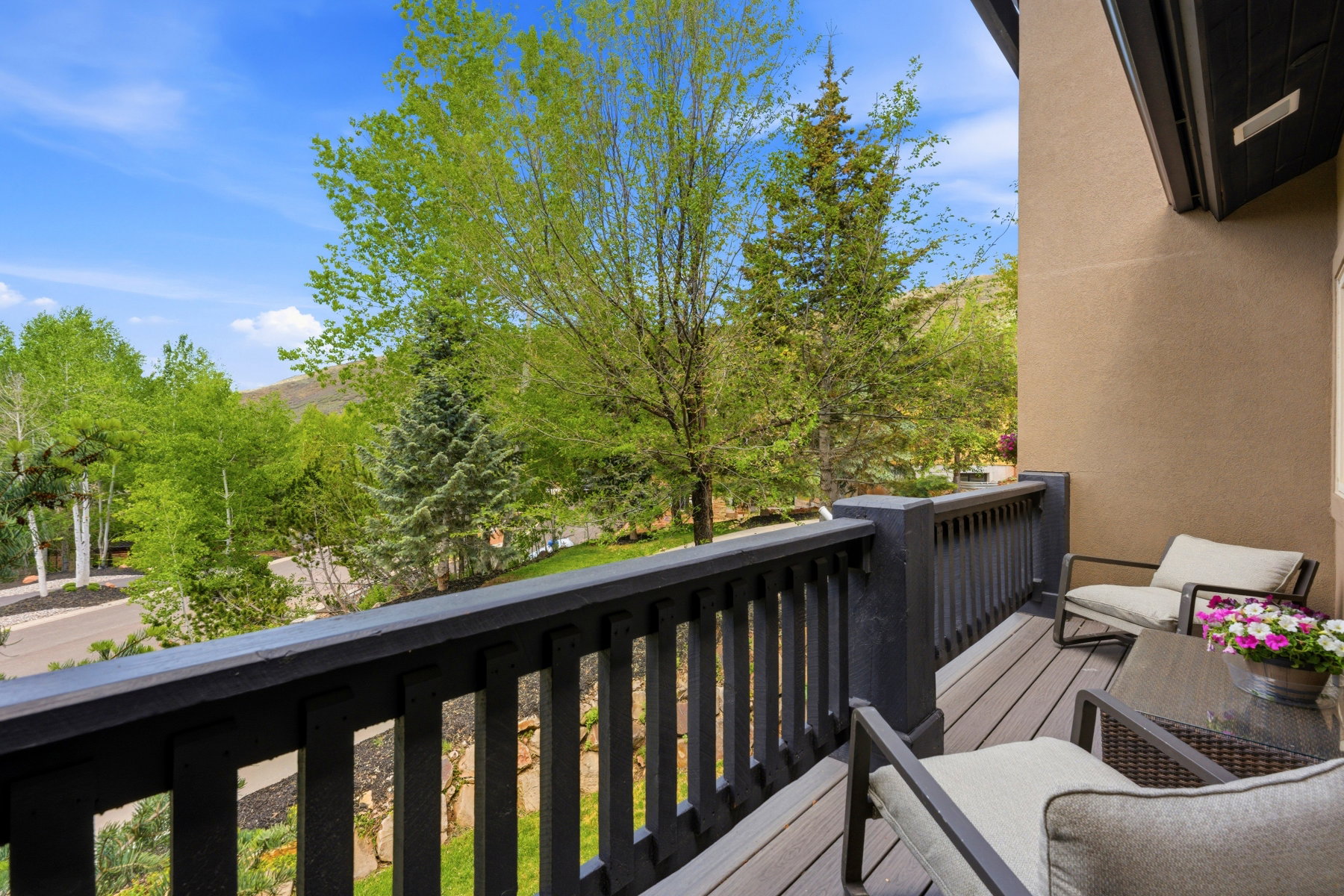 Balcony featuring composite decking and a sturdy railing