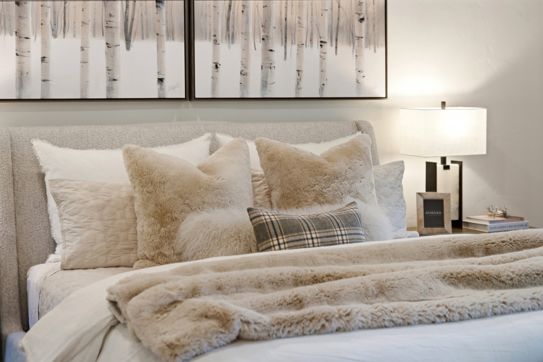 Upholstered headboard with textured fabric