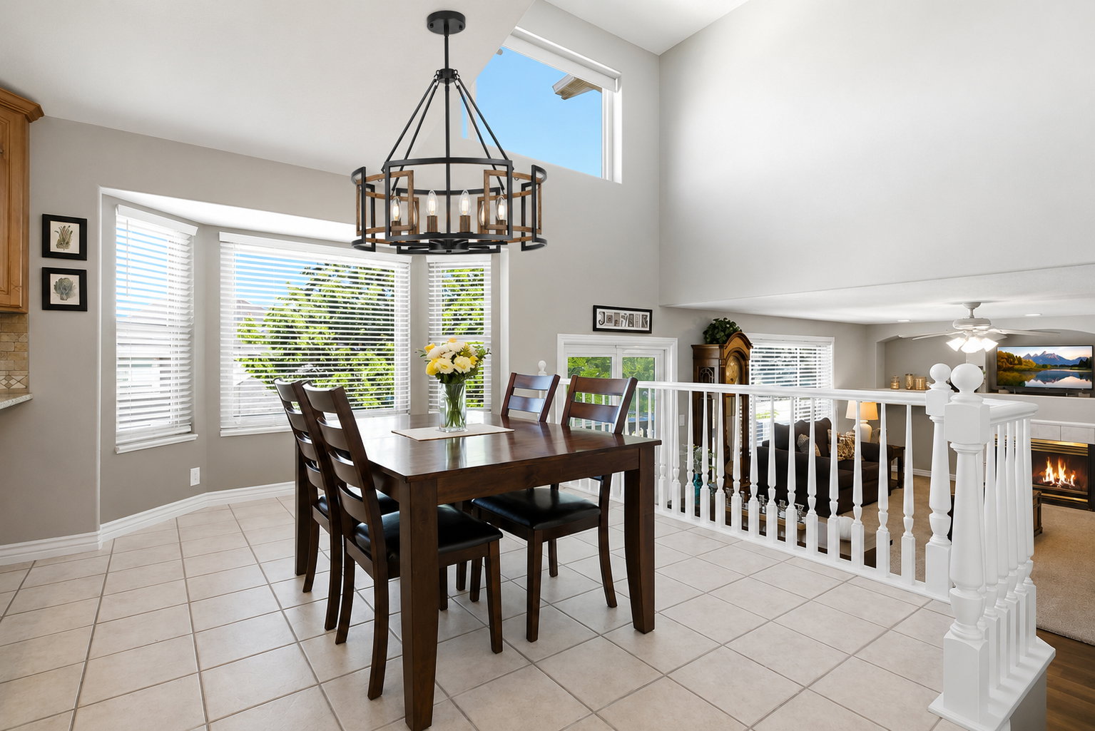 Dining area featuring an open concept to the lower level