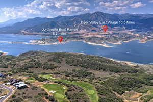 Expansive aerial landscape highlighting a tranquil lake and mountainous terrain