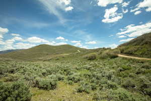 Expansive open terrain with natural vegetation, rolling hillsides, and a visible dirt path