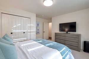 Bedroom featuring light-toned walls and carpet flooring