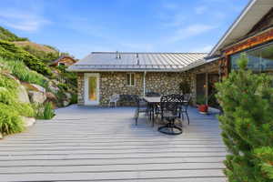Expansive outdoor deck featuring composite decking material