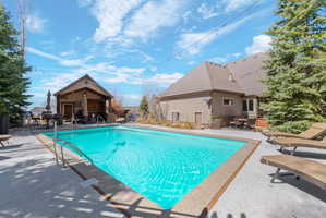 Outdoor swimming pool featuring a stone coping and a concrete surround