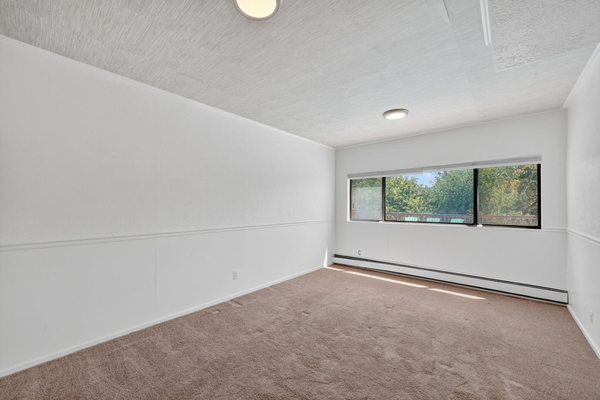 Expansive room featuring wall-to-wall carpeting and a wide window offering abundant natural light