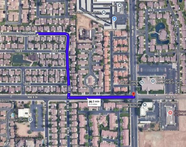 Map. Illustrating a route and duration between two points in the property's vicinity