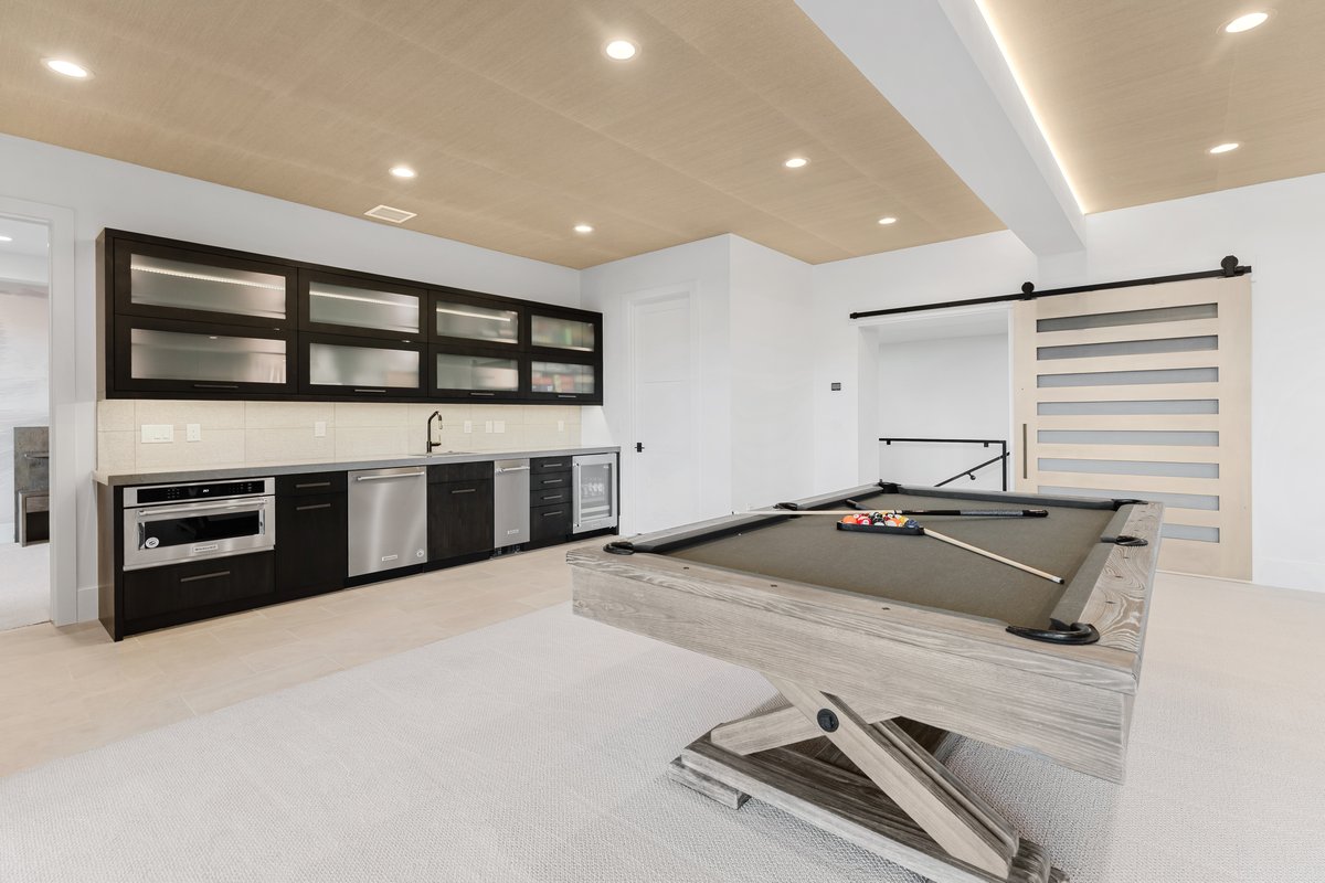 Recreation room featuring a pool table, light wood-finish ceiling, and recessed lighting